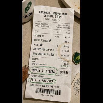 Robinhood meme 37: 09 grocery receipt nine letters