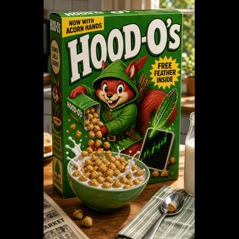 Robinhood meme 36: 04 hood os cereal box