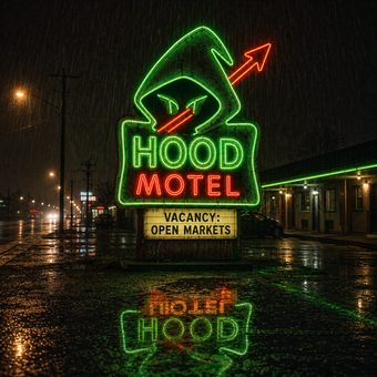 Robinhood meme 83: 16 hood motel neon sign